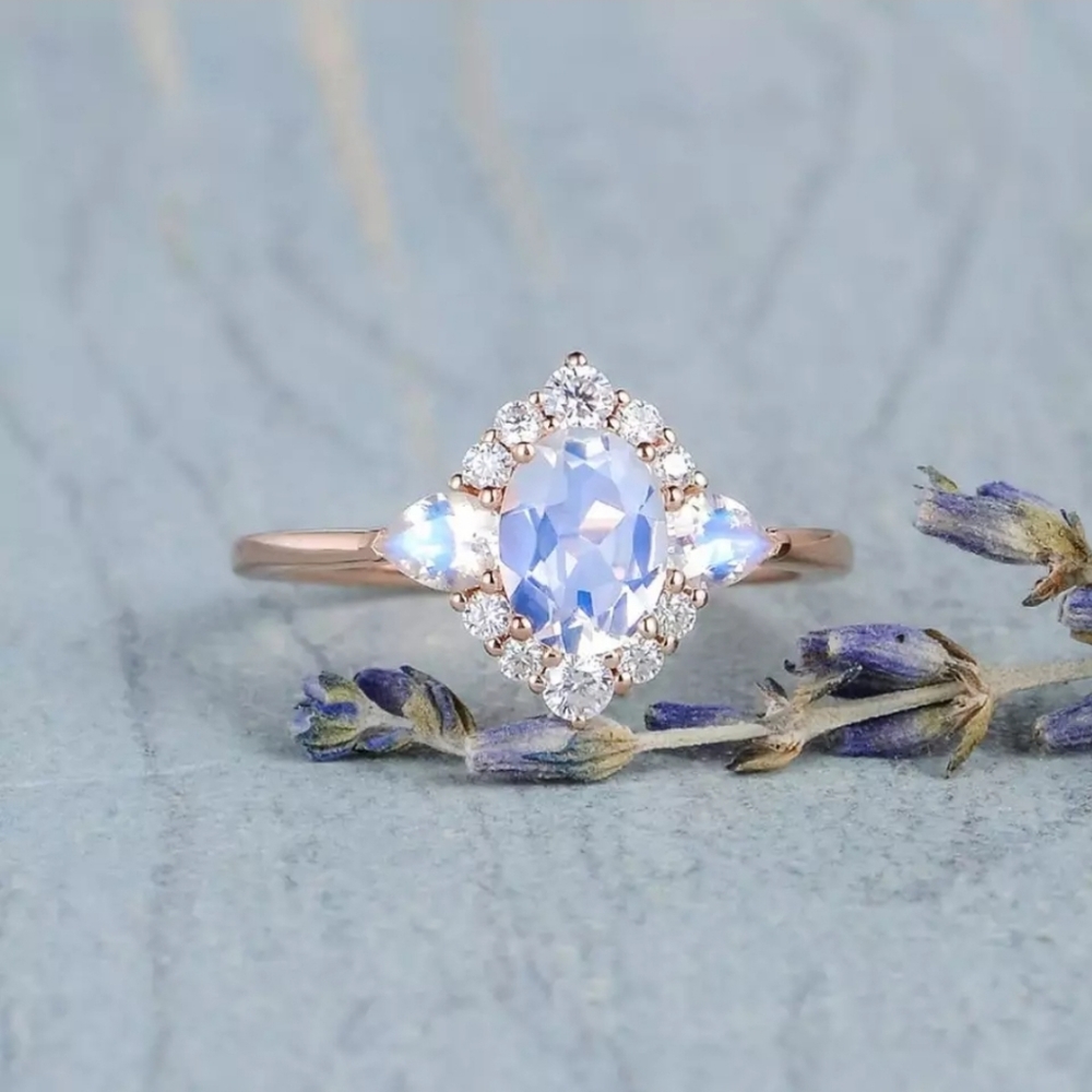 Rose Gold Moonstone Ring. S8 - Picture 4 of 5